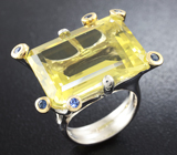 Серебряное кольцо с лимонным цитрином и синими сапфирами Серебро 925