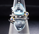 Серебряное кольцо с голубыми топазами и танзанитами Серебро 925
