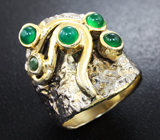 Серебряное кольцо с зелеными агатами и изумрудом Серебро 925