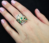 Серебряное кольцо с зелеными агатами и изумрудом Серебро 925
