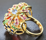 Золотое кольцо с ограненным эфиопским опалом 4,35 карат, рубинами, разноцветными сапфирами и бриллиантами Золото