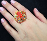 Золотое кольцо с ограненным эфиопским опалом 4,35 карат, рубинами, разноцветными сапфирами и бриллиантами Золото