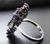 Серебряное кольцо с голубым топазом, аметистом, разноцветынми сапфирами и диопсидом Серебро 925