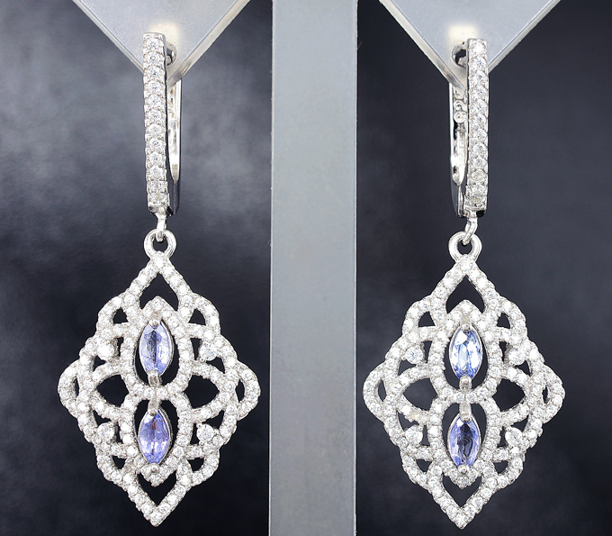 Ажурные серебряные серьги с танзанитами