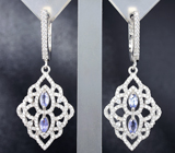 Ажурные серебряные серьги с танзанитами Серебро 925