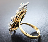 Кольцо с шерлом и синими сапфирами Золото