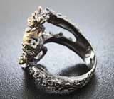 Серебряное кольцо с кристаллическим эфиопским опалом, диопсидами и перидотами Серебро 925