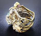 Серебряное кольцо с пренитом и аметистами Серебро 925