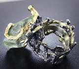 Серебряное кольцо с необработанным зеленым аметистом и голубым сапфиром Серебро 925