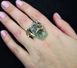 Серебряное кольцо с необработанным зеленым аметистом и голубым сапфиром Серебро 925