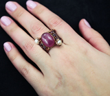 Серебряное кольцо с рубином, жемчугом и родолитами Серебро 925