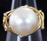 Золотое кольцо с морской жемчужиной 18,65 карат и бриллиантами! Исключительный люстр Золото