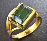 Золотое кольцо с зеленым турмалином 4,21 карат и лейкосапфирами Золото
