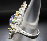 Серебряное кольцо с танзанитом и цаворитами Серебро 925