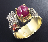Серебряное кольцо с рубином и мозамбикским гранатом Серебро 925