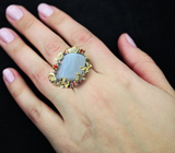 Серебряное кольцо с халцедоном, мозамбикским гранатом и сапфирами Серебро 925