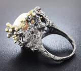 Серебряное кольцо с жемчугом и сапфирами Серебро 925