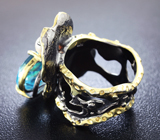 Серебряное кольцо с голубым топазом, диопсидами и жемчугом Серебро 925