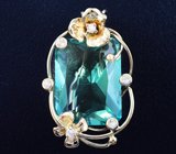 Золотой кулон с крупным «неоновым» флюоритом 24,64 карат и лунным камнем Золото