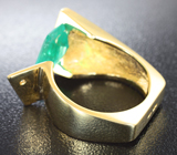 Золотое кольцо с ярким уральским изумрудом авторской огранки 3,02 карат и бриллиантом Золото
