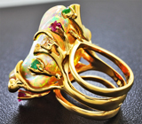 Золотое кольцо с кристаллическим эфиопским опалом 30,02 карат и самоцветами Золото