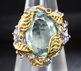 Серебряное кольцо с зеленым берилллом, танзанитами и синими сапфирами Серебро 925