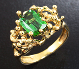 Золотое кольцо с великолепным неоново-зеленым турмалином 1,36 карат Золото