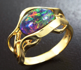 Золотое кольцо с кристаллическим черным опалом 2,86 карат Золото