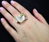 Серебряное кольцо с розовым кварцем и жемчугом Серебро 925