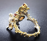 Серебряное кольцо с жемчугом и гранатами Серебро 925