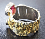 Серебряное кольцо с рубеллитом турмалином и изумрудом Серебро 925