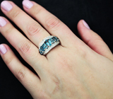 Стильное серебряное кольцо с насыщенно-голубыми топазами Серебро 925