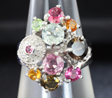 Изящное серебряное кольцо с разноцветными турмалинами Серебро 925
