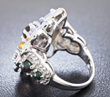 Эффектное серебряное кольцо с черными опалами, цитринами и тазанитами Серебро 925