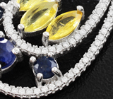 Элегантные серебряные серьги с желтыми и синими сапфирами Серебро 925