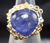 Серебряное кольцо с крупным танзанитом и синими сапфирами Серебро 925
