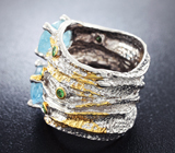 Серебряное кольцо с аквамаринами и цаворитами Серебро 925