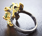 Серебряное кольцо с рубеллитом, зеленым турмалином, разноцветными сапфирами и цаворитом Серебро 925