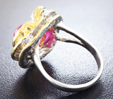 Серебряное кольцо с рубинами, аквамарином и изумрудом Серебро 925