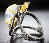 Серебряное кольцо с лунным камнем и родолитами Серебро 925