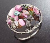 Оригинальное серебряное кольцо с разноцветными турмалинами Серебро 925