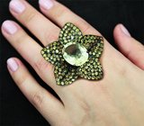 Великолепное крупное серебряное кольцо с цитрином и желтыми сапфирами Серебро 925