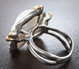 Серебряное кольцо с жемчугом барокко и сапфирам Серебро 925