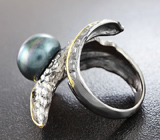 Оригинальное черненое серебряное кольцо с крупной цветной жемчужиной Серебро 925