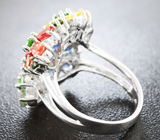 Праздничное серебряное кольцо с разноцветными сапфирами и диопсидами Серебро 925