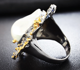Серебряное кольцо с жемчужиной барокко и танзанитами Серебро 925