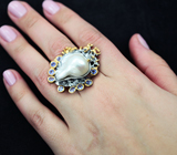 Серебряное кольцо с жемчужиной барокко и танзанитами Серебро 925
