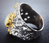 Серебряное кристаллическое кольцо с эфиопским опалом и аметистами Серебро 925