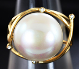 Золотое кольцо с морской жемчужиной 13,8 карат и бриллиантами Золото