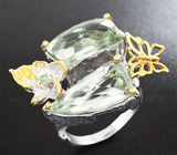 Шикарное серебряное кольцо с зелеными аметистами и изумрудом Серебро 925